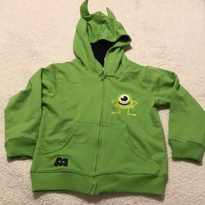 Disney Mike Wazowski Monsters Inc sweatshirt jacket with horned hood Size 4T